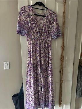 Iris Cream Maxi Dress with Lavender Floral Print